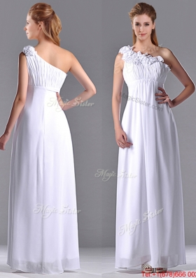 Popular Empire Hand Crafted Side Zipper White  Bridesmaid Dress with One Shoulder