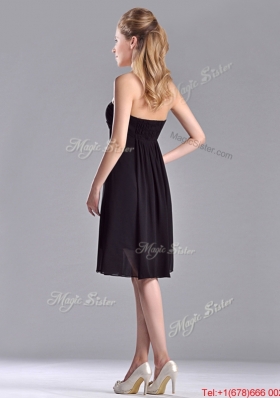 Popular Empire Knee Length Black Bridesmaid Dress in Chiffon