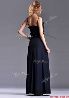 Popular Empire Straps Chiffon Ruching Navy Blue Bridesmaid Dress for Holiday