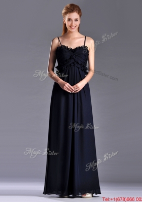 Popular Empire Straps Chiffon Ruching Navy Blue Bridesmaid Dress for Holiday