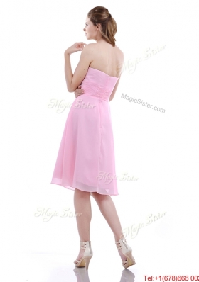 Popular  Halter Top Knee Length Bridesmaid  Dress in Baby Pink