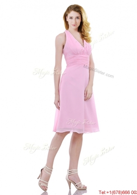 Popular  Halter Top Knee Length Bridesmaid  Dress in Baby Pink