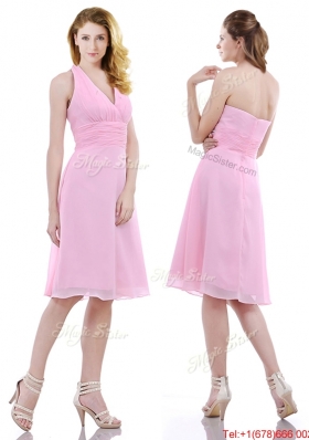 Popular  Halter Top Knee Length Bridesmaid  Dress in Baby Pink