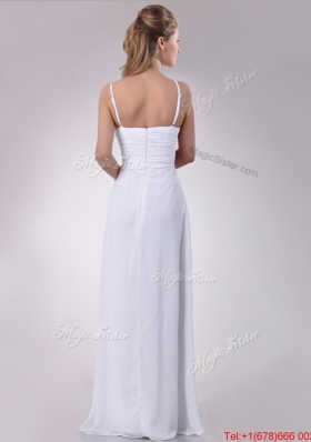 Popular Handcrafted Flower White Bridesmaid Dress with Spaghetti Straps