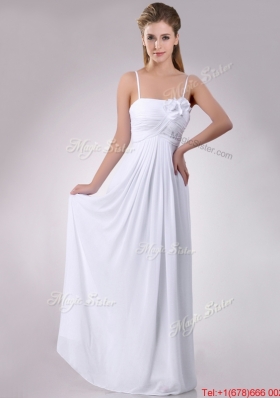 Popular Handcrafted Flower White Bridesmaid Dress with Spaghetti Straps