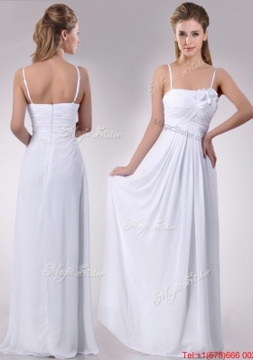 Popular Handcrafted Flower White Bridesmaid Dress with Spaghetti Straps