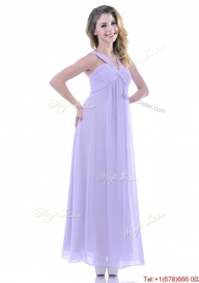 Popular Ruched Decorated Bust Ankle Length Bridesmaid Dress in Lavender