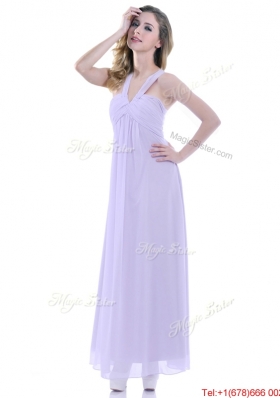 Popular Ruched Decorated Bust Ankle Length Bridesmaid Dress in Lavender