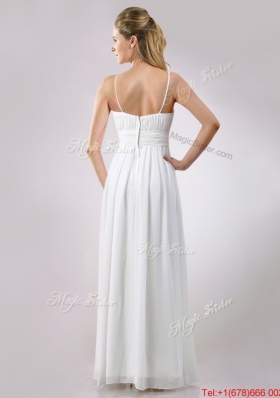 Popular Spaghetti Straps Applique and Ruched Bridesmaid Dress in White