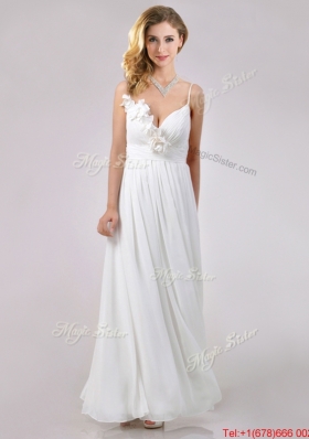 Popular Spaghetti Straps Applique and Ruched Bridesmaid Dress in White