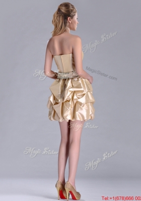 Popular Strapless Beaded and Bubble Short Bridesmaid Dress in Champagne