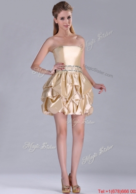 Popular Strapless Beaded and Bubble Short Bridesmaid Dress in Champagne