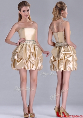 Popular Strapless Beaded and Bubble Short Bridesmaid Dress in Champagne