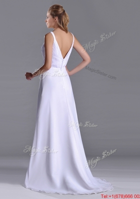 Popular Straps White Chiffon Christmas Party Dress with Brush Train