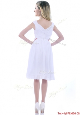 Popular V Neck Knee Length Chiffon Bridesmaid Dress with Bowknot