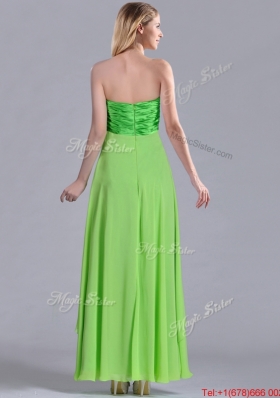 Pretty Beaded Decorated V Neck Spring Green Bridesmaid Dress in Ankle Length