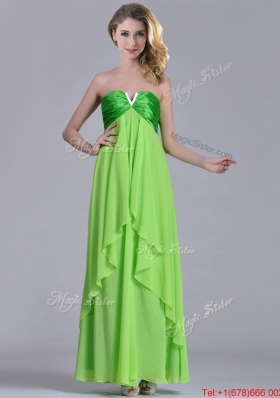 Pretty Beaded Decorated V Neck Spring Green Bridesmaid Dress in Ankle Length