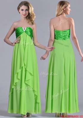 Pretty Beaded Decorated V Neck Spring Green Bridesmaid Dress in Ankle Length