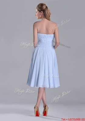 Pretty Strapless Chiffon Ruched Lavender Dama Dress in Tea Length