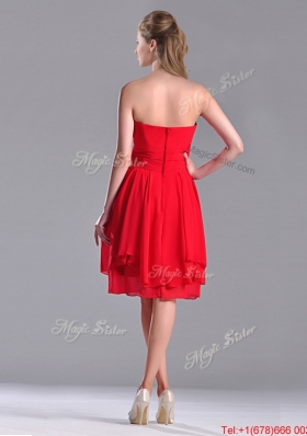 The Super Hot Strapless Empire Chiffon Ruched Bridesmaid Dress in Red