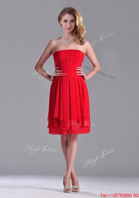 The Super Hot Strapless Empire Chiffon Ruched Bridesmaid Dress in Red