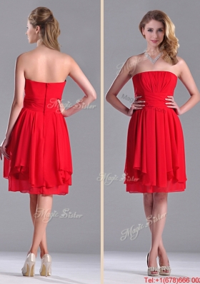 The Super Hot Strapless Empire Chiffon Ruched Bridesmaid Dress in Red