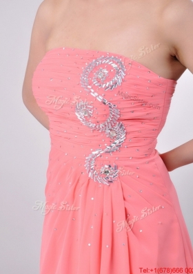 Watermelon Empire Strapless Chiffon Beading Long Christmas Party Dress for Graduatio