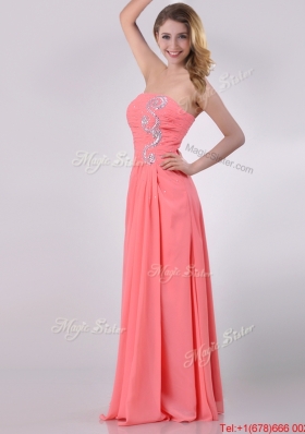 Watermelon Empire Strapless Chiffon Beading Long Christmas Party Dress for Graduatio