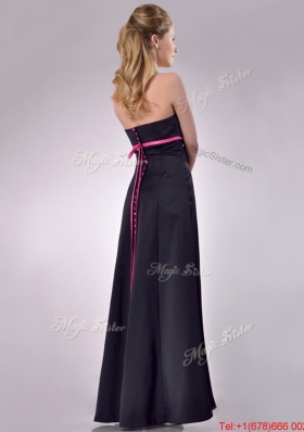 Classical Black Ankle Length Dama Dress with Hot Pink Belt