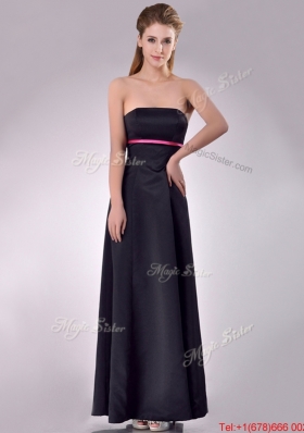 Classical Black Ankle Length Dama Dress with Hot Pink Belt