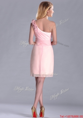 Exquisite One Shoulder Side Zipper Dama Dress in Baby Pink