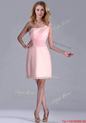 Exquisite One Shoulder Side Zipper Dama Dress in Baby Pink