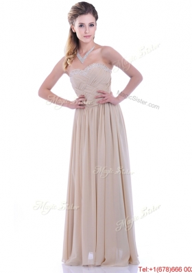 Fashionable Empire Champagne Chiffon Dama  Dress with Beading and Ruching