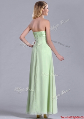 Latest Strapless Yellow Green Chiffon  Dama Dress in Ankle Length