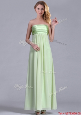 Latest Strapless Yellow Green Chiffon  Dama Dress in Ankle Length