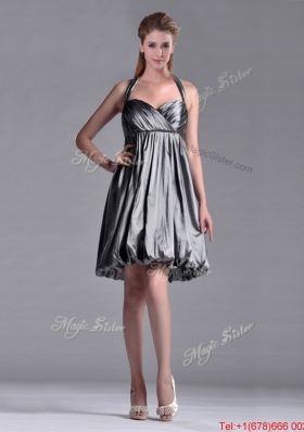 New Style Halter Top Taffeta Silver Dama Dress with Backless