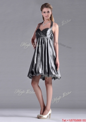 New Style Halter Top Taffeta Silver Dama Dress with Backless