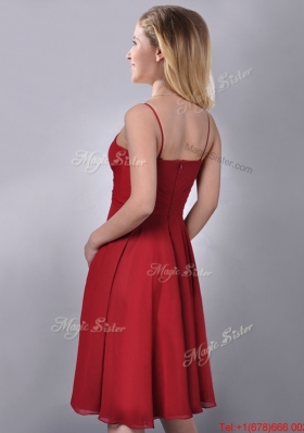 Cheap Spaghetti Straps Knee Length Chiffon Dama Dress in Red