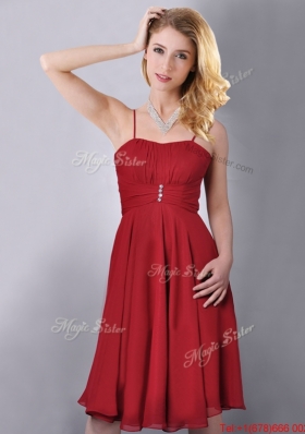 Cheap Spaghetti Straps Knee Length Chiffon Dama Dress in Red