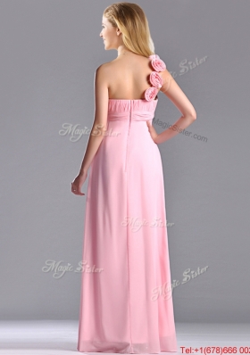 New Style Baby Pink  Dama Dress with Handcrafted Flowers Decorated One Shoulder