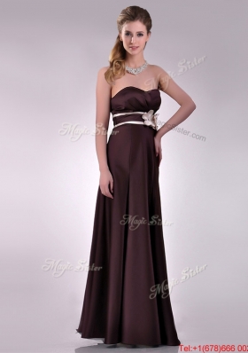 Beautiful Applique Decorated Waist Brown Mother Dress in Taffeta