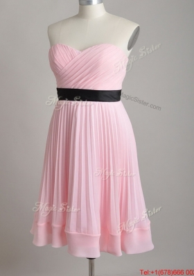 Discount Empire Pleated and Black Belted Dama Dress in Baby Pink