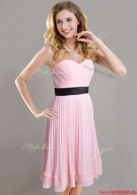 Discount Empire Pleated and Black Belted Dama Dress in Baby Pink