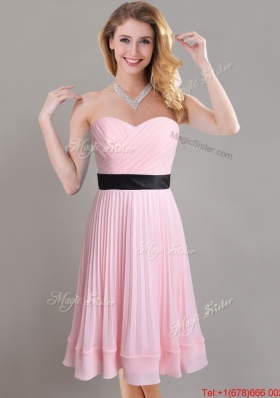 Discount Empire Pleated and Black Belted Dama Dress in Baby Pink