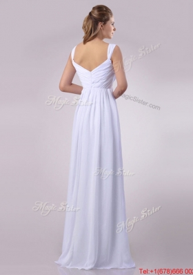 Hot Sale Empire Beaded White Chiffon Dama Dress with Straps