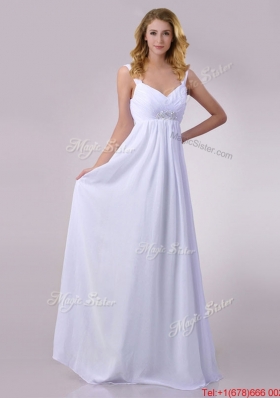 Hot Sale Empire Beaded White Chiffon Dama Dress with Straps