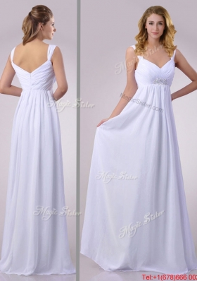 Hot Sale Empire Beaded White Chiffon Dama Dress with Straps