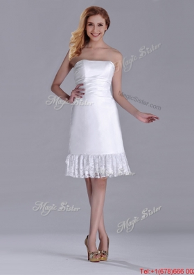 Low Price Strapless White Short Dama Dress in Lace and Satin