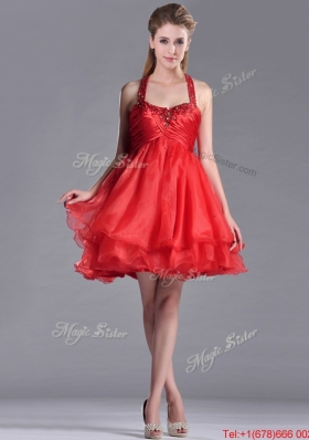 Modern Beaded Decorated Top and Halter Top Prom Dress in Organza