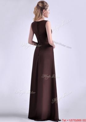 Modest Bateau Brown Chiffon Long Mother Dress with Zipper Up